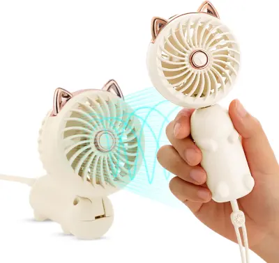 Prenosni ročni ventilator, Mini USB ventilator z baterijo za ponovno polnjenje in 3 hitrostmi, ljubek osebni majhen električni ventilator za dekleta/ž
