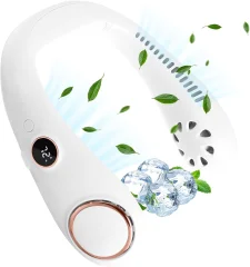 Leafless viseči vratni ventilator usb prenosni digitalni zaslon viseči vratni ventilator majhen ventilator z lenim visečim vratom (bel)