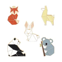 5-delni prikupen komplet emajliranih igel za reverje, risanka, geometrijski origami, živalska broška
