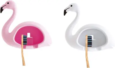 Cute Flamingo stensko držalo za zobno ščetko za kopalnico s tušem, 2 paketa (roza + bela)