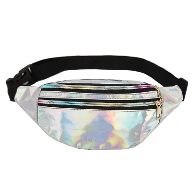 Mode Damen Herren Running Laser Gürteltasche, Wasserdichte PU Gürteltasche, 2 Fächer mit Reißverschluss, Verstellbarer Bund, Gürteltasche Unisex Erwac