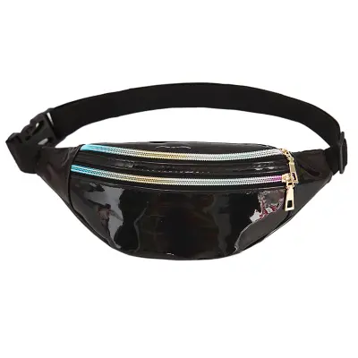Mode Damen Herren Running Laser Gürteltasche, Wasserdichte PU Gürteltasche, 2 Fächer mit Reißverschluss, Verstellbarer Bund, Gürteltasche Unisex Erwac