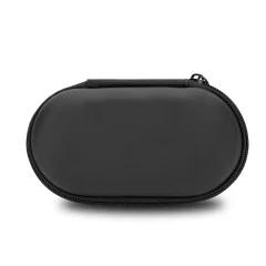 Črna torbica za shranjevanje slušalk Cadorabo - Robustna torba ovalne oblike iz dimenzijsko stabilne tkanine z mrežastimi predelki in zadrgami za shranjevanje slušalk, ušesnih vložkov in dru