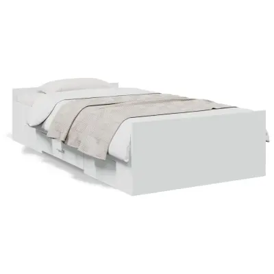 vidaXL Posteljni okvir s predali bel 90x190 cm inženirski les