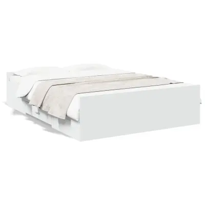 vidaXL Posteljni okvir s predali bel 135x190 cm inženirski les
