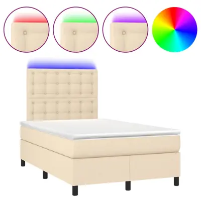 vidaXL Box spring postelja z vzmetnico LED krem 120x190 cm blago