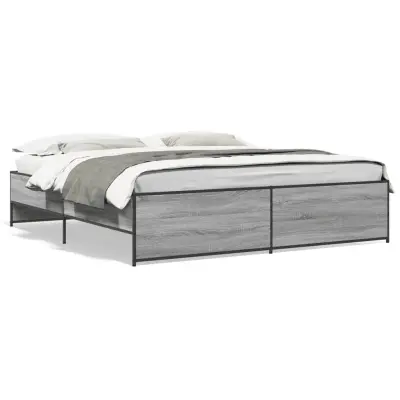 vidaXL Posteljni okvir siva sonoma 200x200 cm inž. les in kovina