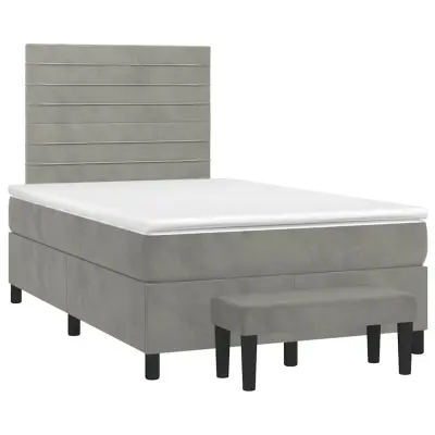 vidaXL Box spring postelja z vzmetnico svetlo siva 120x190 cm žamet