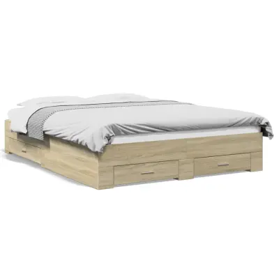 vidaXL Posteljni okvir s predali sonoma hrast 160x200cm inženirski les
