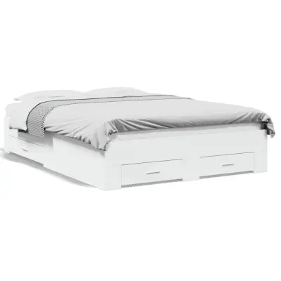 vidaXL Posteljni okvir s predali bel 140x190 cm inženirski les