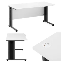 Računalniška miza na kovinskem okvirju, 140 x 73,5, bela in siva