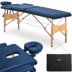 Lesena prenosna zložljiva masažna posteljna mizica Toulouse Blue, do 227 kg, modra