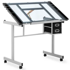 Pisalna miza, mobilna steklena risalna miza s predali za risanje in skiciranje, 104x60 cm