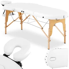 Namizna, prenosna, zložljiva masažna postelja z lesenim okvirjem, Colmar White, do 227 kg, bela