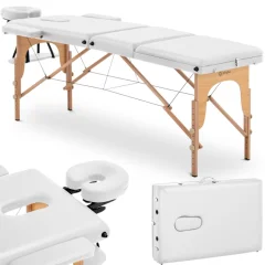 Široka zložljiva masažna posteljna miza z lesenim okvirjem DINAN WHITE - bela