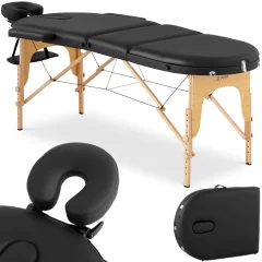 Prenosna zložljiva masažna posteljna mizica z lesenim okvirjem Colmar Black, do 227 kg, črna