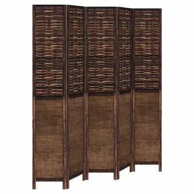 vidaXL Paravan 5-delni temno rjav trden les pavlovnije