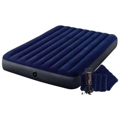 Intex Napihljiva postelja s tlačilko Dura-Beam 152x203x25 cm modra