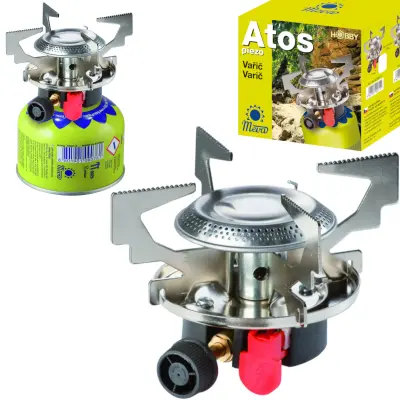 Plinska peč za kampiranje s plinskimi kartušami (navoj ali ventil) ATOS piezo vžigalnik 1,8kW