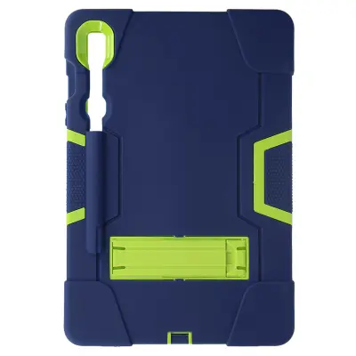 Ovitek za Samsung Tab S9 in Tab S9 FE, odporen proti udarcem, podpora iz dveh materialov - modra in fluorescentno zelena