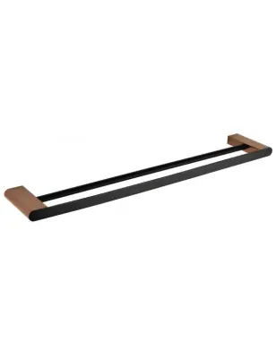 GALLA dvojni nosilec za brisače iz črne in zlate medenine 60 x10,4x2 cm