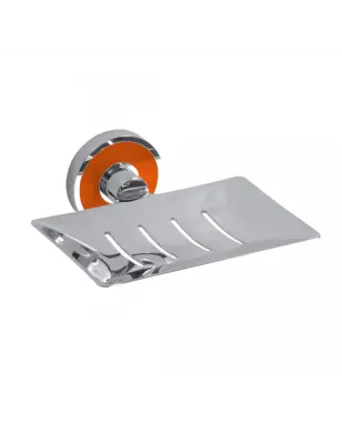 Kromirana stenska posoda za milo TREND 12,5x5,2x11,5 cm, oranžno držalo