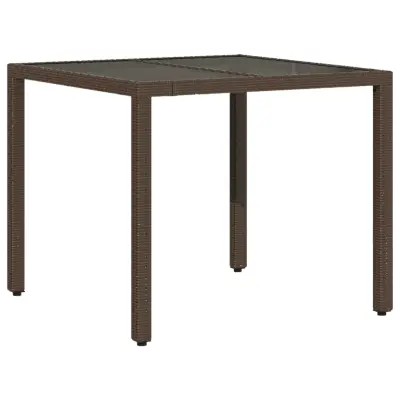 vidaXL Vrtna miza s stekleno ploščo rjava 90x90x75 cm poli ratan