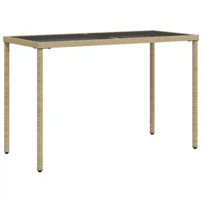 vidaXL Vrtna miza s stekleno ploščo bež 115x54x74 cm poli ratan