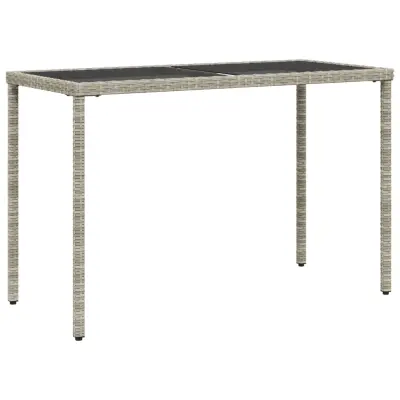 vidaXL Vrtna miza s stekleno ploščo sv. siva 115x54x74 cm poli ratan