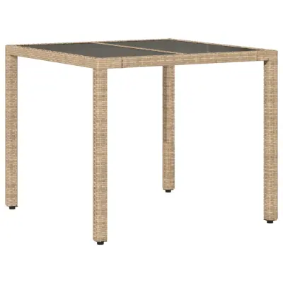 vidaXL Vrtna miza s stekleno ploščo bež 90x90x75 cm poli ratan