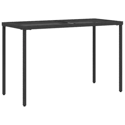 vidaXL Vrtna miza s stekleno ploščo črna 115x54x74 cm poli ratan
