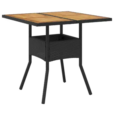vidaXL Vrtna miza z leseno akacijevo ploščo črna 80x80x75 cm PE ratan