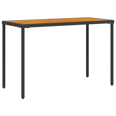 vidaXL Vrtna miza z leseno akacijevo ploščo črna 115x54x74 cm PE ratan
