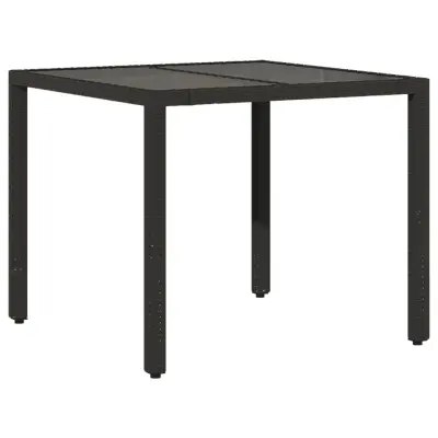 vidaXL Vrtna miza s stekleno ploščo črna 90x90x75 cm poli ratan