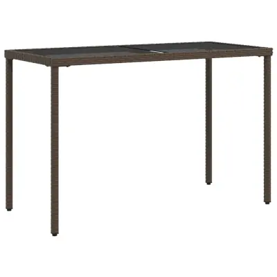 vidaXL Vrtna miza s stekleno ploščo rjava 115x54x74 cm poli ratan