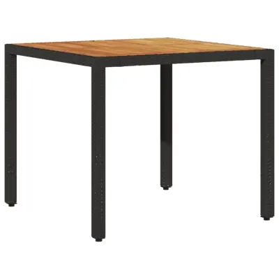 vidaXL Vrtna miza z leseno mizno ploščo črna 90x90x75 cm poli ratan