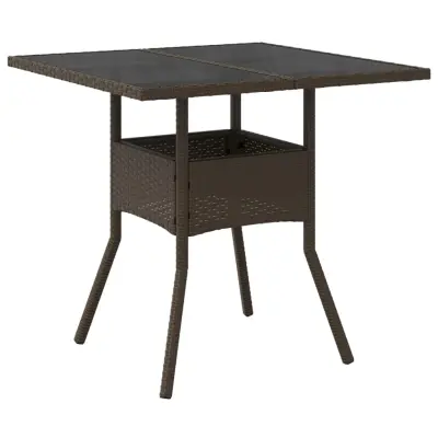 vidaXL Vrtna miza s stekleno ploščo rjava 80x80x75 cm poli ratan