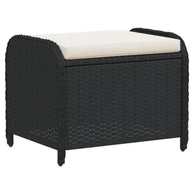 vidaXL Vrtni stolček z blazino črn 58x46x46 cm poli ratan