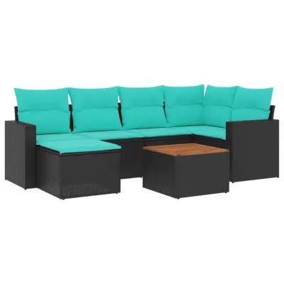 vidaXL Vrtna sedežna garnitura 7-delna z blazinami črn poli ratan