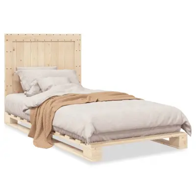 vidaXL Posteljni okvir z vzglavjem 100x200 cm trdna borovina
