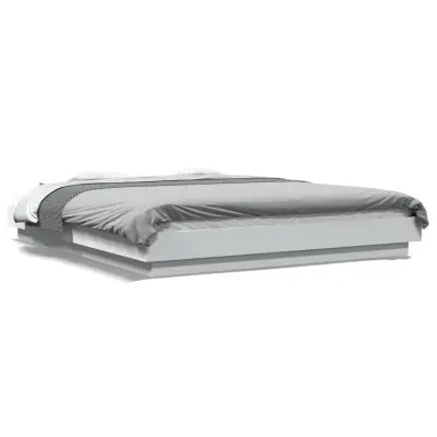 vidaXL Posteljni okvir z LED lučkami bel 150x200 cm inženirski les