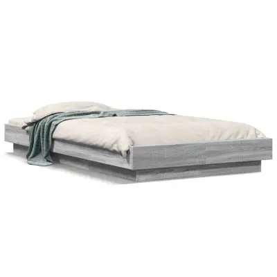 vidaXL Posteljni okvir z LED lučkami siva sonoma 90x190 cm inž. les