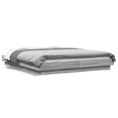 vidaXL Posteljni okvir z LED lučkami siva sonoma 150x200 cm inž. les