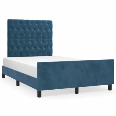vidaXL Posteljni okvir brez vzmetnico temno modra 120x190 cm žamet