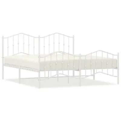 vidaXL Kovinski posteljni okvir z vzglavjem in vznožjem bel 183x213 cm