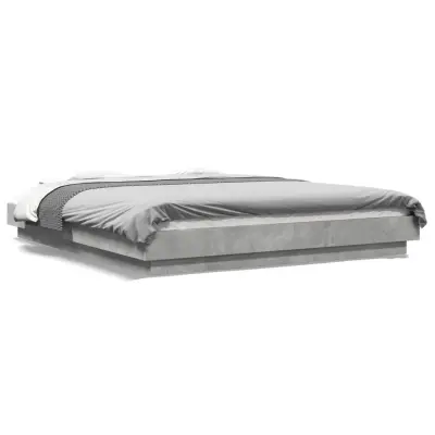 vidaXL Posteljni okvir z LED lučkami betonsko siv 150x200 cm inž. les