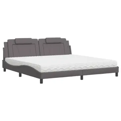 vidaXL Postelja z vzmetnico siva 200x200 cm umetno usnje