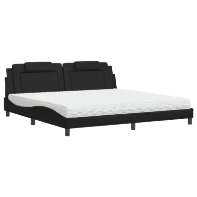 vidaXL Postelja z vzmetnico črna 200x200 cm umetno usnje