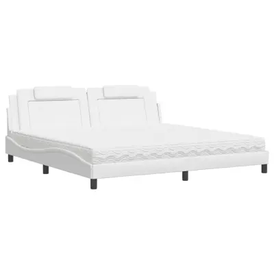 vidaXL Postelja z vzmetnico bela 200x200 cm umetno usnje