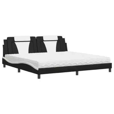 vidaXL Postelja z vzmetnico črna in bela 200x200 cm umetno usnje